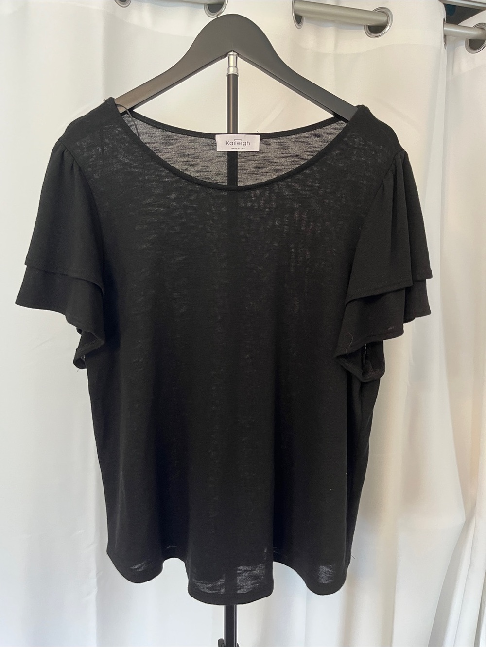 Kaileigh Black Layered Flutter Sleeve Tee